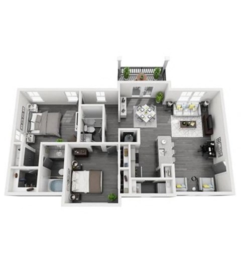 Floor plan for 2 beds, 2 baths, 1208 sqft